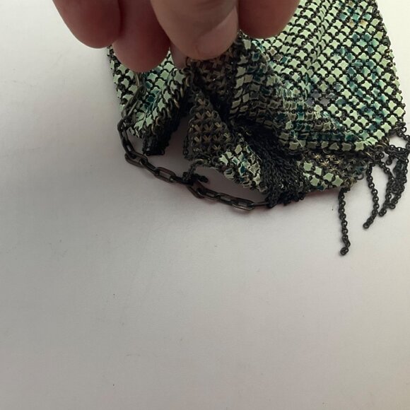 Antique 20's Art Deco Green Chainmail Mesh Evening Bag Handpainted Enamel*Read* - Picture 8 of 14